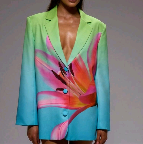 Oversized Floral Print Blazer Dress Spring Summer Vacation Elegant Wedding Guest - Picture 1 of 4